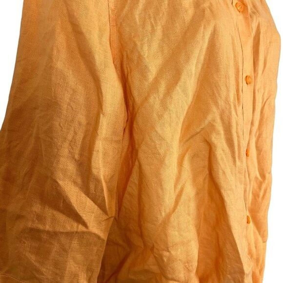 Chicos No Iron Womens 100% Linen Orange Button Down Tie Front Shirt Top 2 / L - Picture 9 of 16
